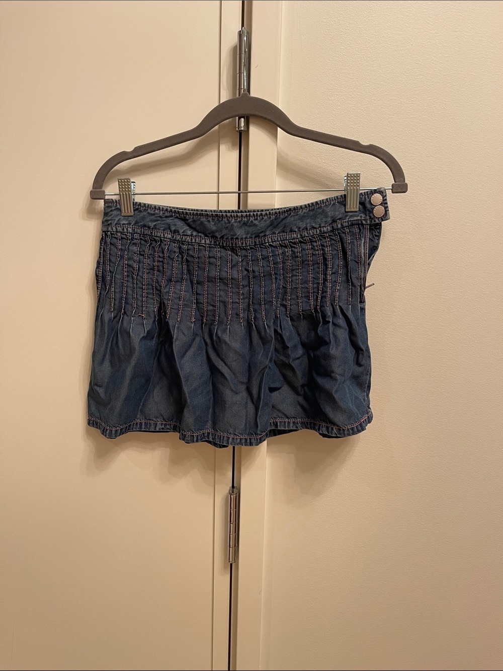 Armani Exchange vintage Dark Blue Denim Mini Skirt with Smocked Waist